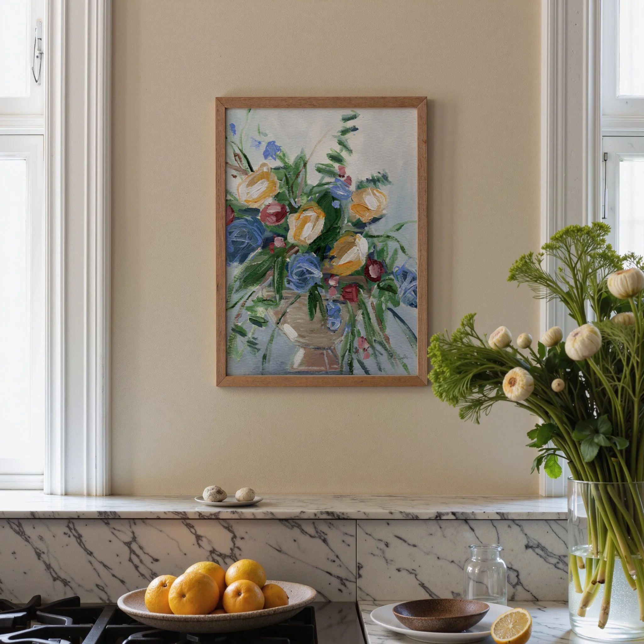 Music to My Ears | Cream Vertical Abstract Floral Art Print